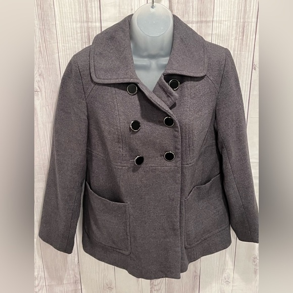 Style & Co Gray Double-Breasted Pea Coat with Notched Lapel/size SP - Picture 1 of 8